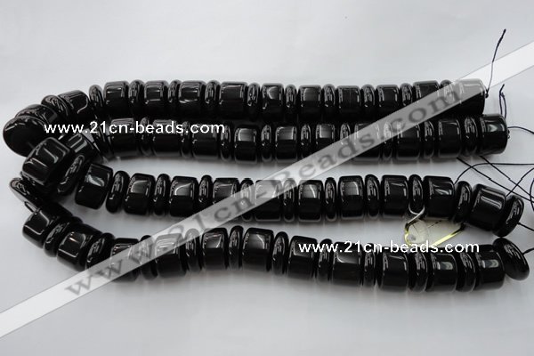 CRB206 15.5 inches 6*18mm - 13*18mm rondelle black agate beads
