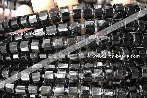 CRB2101 15.5 inches 9mm - 10mm faceted tyre black tourmaline beads