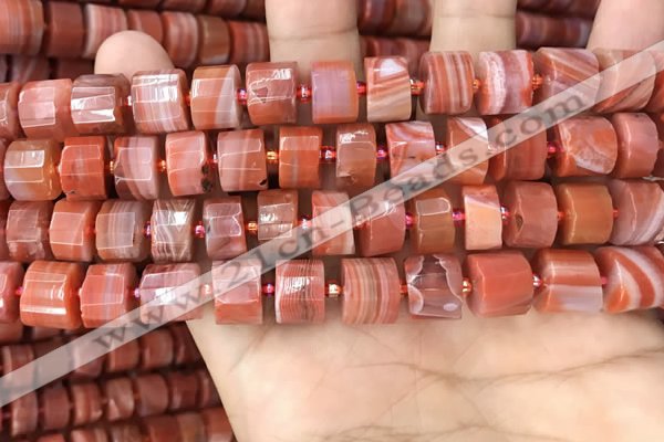 CRB2107 15.5 inches 11mm - 12mm faceted tyre red agate beads