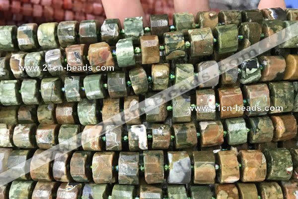 CRB2122 15.5 inches 11mm - 12mm faceted tyre rhyolite gemstone beads