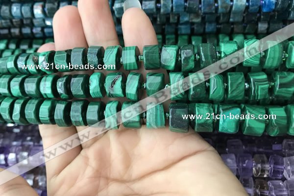 CRB2151 15.5 inches 9mm - 10mm faceted tyre malachite beads