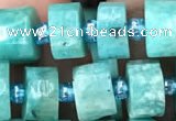 CRB2161 15.5 inches 9mm - 10mm faceted tyre amazonite gemstone beads