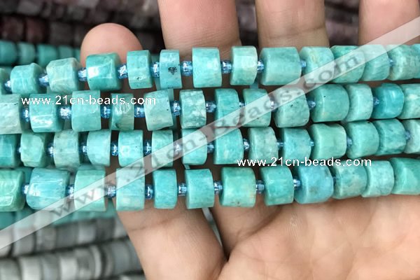 CRB2162 15.5 inches 11mm - 12mm faceted tyre amazonite gemstone beads