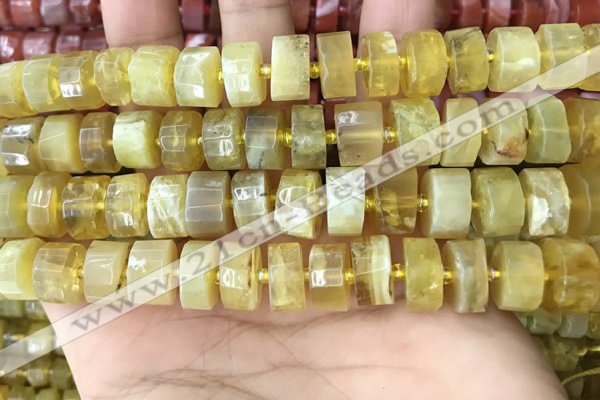 CRB2172 15.5 inches 12mm - 13mm faceted tyre yellow opal beads