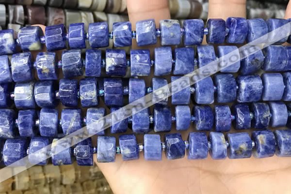 CRB2176 15.5 inches 11mm - 12mm faceted tyre sodalite beads