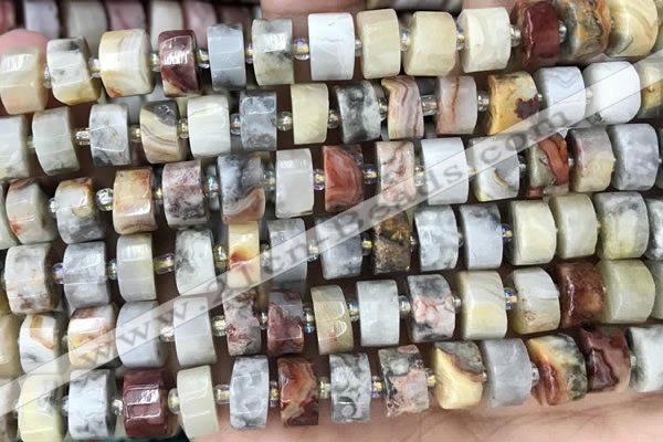 CRB2182 15.5 inches 12mm - 13mm faceted tyre crazy lace agate beads