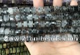 CRB2191 15.5 inches 9mm - 10mm faceted tyre black rutilated quartz beads