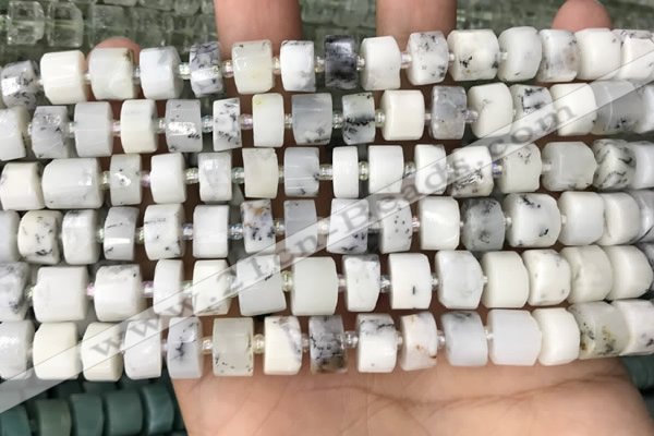 CRB2206 15.5 inches 8mm - 9mm faceted tyre white opal beads