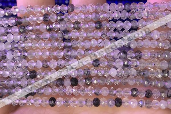 CRB2265 15.5 inches 3*4mm faceted rondelle black rutilated quartz beads