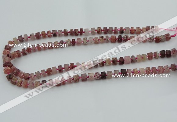 CRB459 15.5 inche 5*8mm tyre matte strawberry quartz gemstone beads
