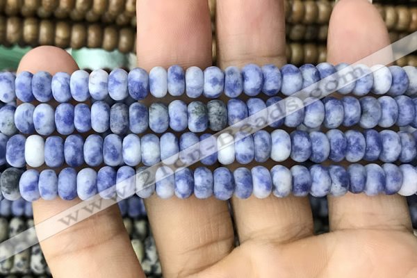 CRB5007 15.5 inches 4*6mm rondelle matte blue spot stone beads