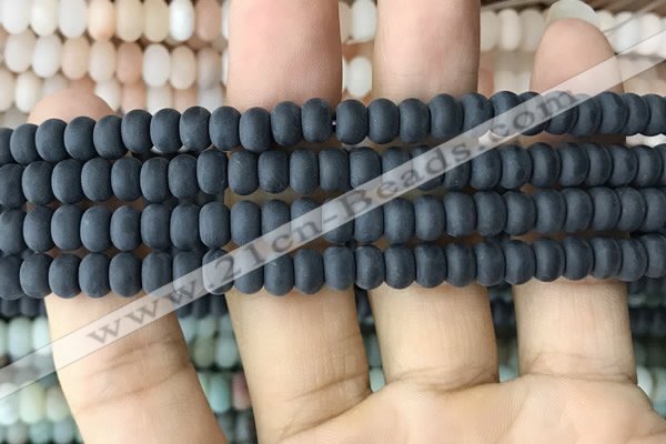 CRB5016 15.5 inches 4*6mm rondelle matte black agate beads wholesale