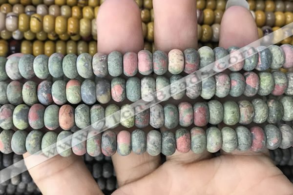 CRB5073 15.5 inches 5*8mm rondelle matte unakite beads wholesale