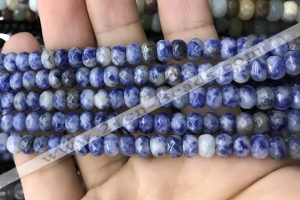 CRB5107 15.5 inches 4*6mm faceted rondelle blue spot stone beads