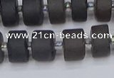 CRB513 15.5 inches 6*10mm tyre matte ice black obsidian beads