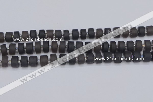 CRB513 15.5 inches 6*10mm tyre matte ice black obsidian beads