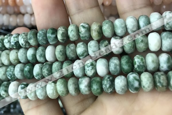 CRB5157 15.5 inches 5*8mm faceted rondelle green spot stone beads