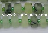 CRB525 15.5 inches 6*10mm tyre matte green rutilated quartz beads