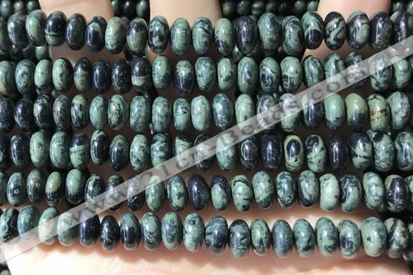 CRB5343 15.5 inches 5*8mm rondelle green picture jasper beads