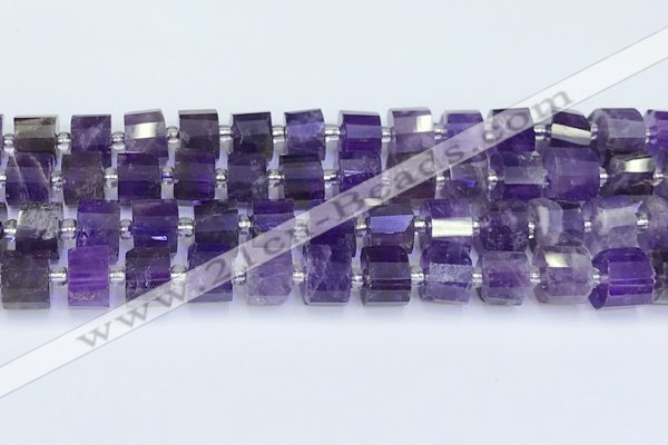 CRB5602 15.5 inches 7mm - 8mm faceted tyre amethyst beads