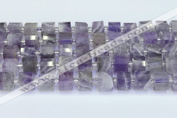 CRB5604 15.5 inches 7mm - 8mm faceted tyre amethyst beads
