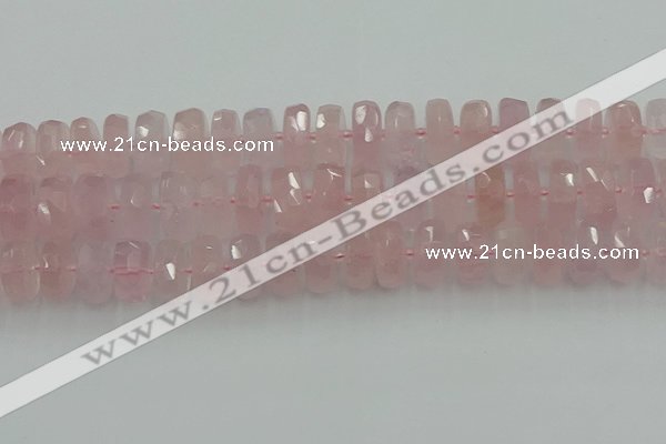 CRB561 15.5 inches 8*18mm faceted rondelle rose quartz beads