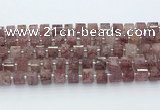 CRB5610 15.5 inches 7mm - 8mm faceted tyre strawberry quartz beads