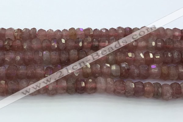 CRB5623 15.5 inches 6*10mm faceted rondelle strawberry quartz beads