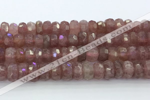 CRB5624 15.5 inches 6*12mm faceted rondelle strawberry quartz beads