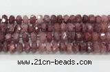 CRB5660 15.5 inches 7*11mm-9*13mm faceted rondelle strawberry quartzbeads wholesale