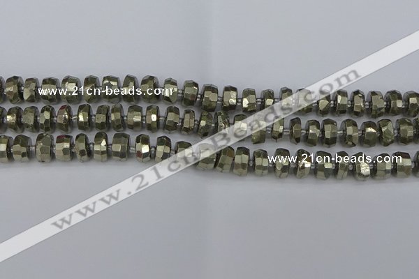 CRB597 15.5 inches 6*10mm faceted rondelle pyrite beads