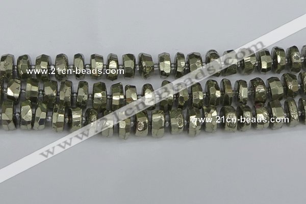 CRB599 15.5 inches 8*14mm faceted rondelle pyrite beads