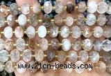 CRB6303 6*10mm faceted rondelle black gold rutilated quartz beads