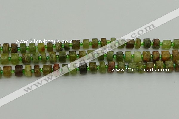 CRB664 15.5 inches 5*8mm tyre green garnet gemstone beads