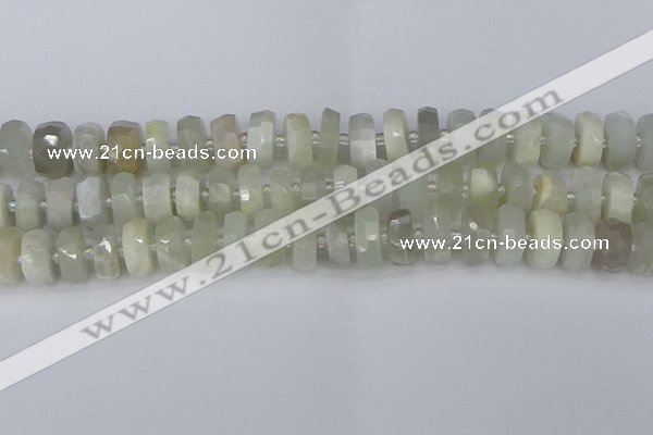 CRB811 15.5 inches 6*12mm faceted rondelle grey moonstone beads