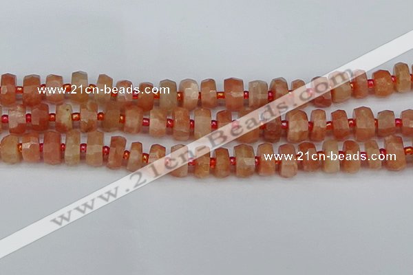 CRB818 15.5 inches 6*10mm faceted rondelle orange moonstone beads