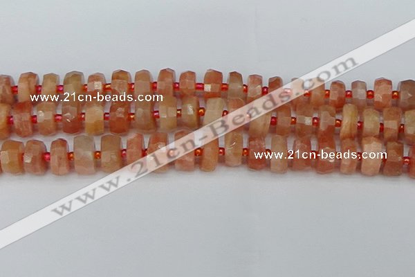 CRB819 15.5 inches 7*12mm faceted rondelle orange moonstone beads