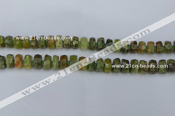 CRB850 15.5 inches 6*10mm faceted rondelle green garnet beads