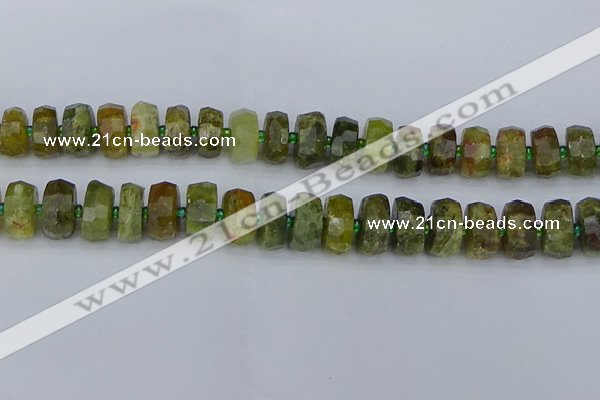 CRB851 15.5 inches 7*12mm faceted rondelle green garnet beads