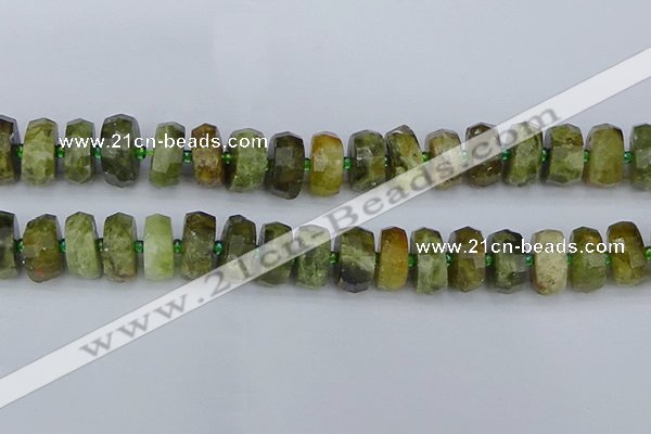 CRB853 15.5 inches 8*16mm faceted rondelle green garnet beads