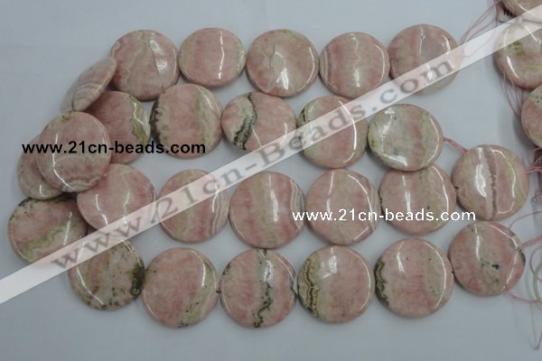 CRC158 15.5 inches 30mm flat round Argentina rhodochrosite beads