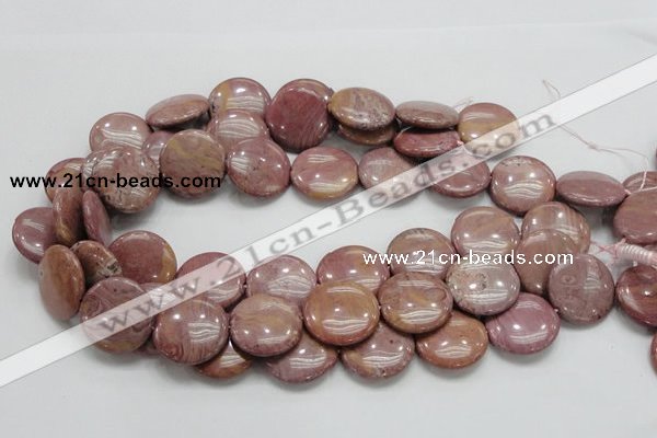 CRC75 15.5 inches 25mm flat round rhodochrosite gemstone beads