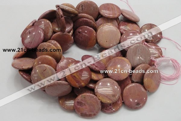 CRC76 15.5 inches 30mm flat round rhodochrosite gemstone beads