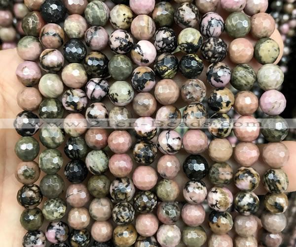CRD374 15 inches 8mm faceted round rhodonite beads wholesale