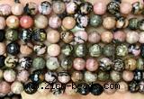 CRD374 15 inches 8mm faceted round rhodonite beads wholesale