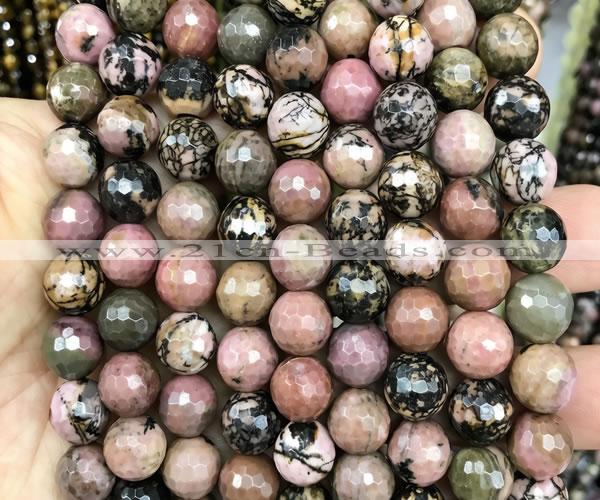 CRD375 15 inches 10mm faceted round rhodonite beads wholesale