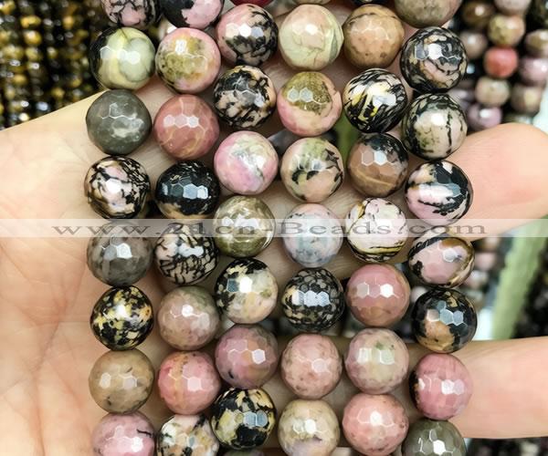CRD376 15 inches 12mm faceted round rhodonite beads wholesale