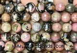 CRD376 15 inches 12mm faceted round rhodonite beads wholesale