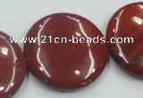 CRE10 16 inches 30mm flat round natural red jasper beads wholesale