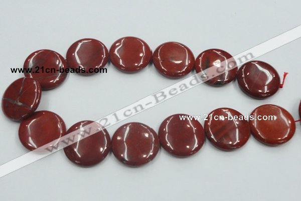 CRE10 16 inches 30mm flat round natural red jasper beads wholesale